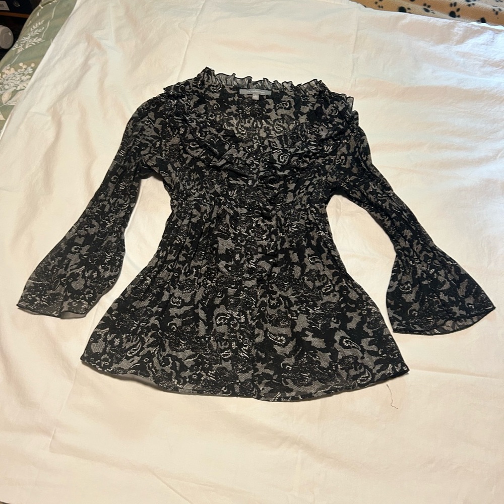 Sheer black/tan My Collection blouse. Size Large